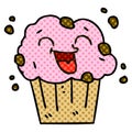 A creative quirky comic book style cartoon happy muffin