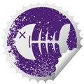 A creative quirky distressed circular peeling sticker symbol dead fish bone Royalty Free Stock Photo