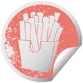A creative quirky distressed circular peeling sticker symbol french fries