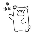 A creative quirky line drawing cartoon bear and flowers