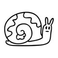 A creative quirky line drawing cartoon snail