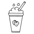 A creative quirky line drawing cartoon strawberry milkshake