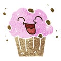 A creative quirky retro illustration style cartoon happy muffin