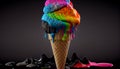 Creative rainbow color ice cream. Dark black background. Generative AI