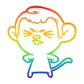 A creative rainbow gradient line drawing cartoon angry monkey Royalty Free Stock Photo