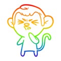A creative rainbow gradient line drawing cartoon angry monkey Royalty Free Stock Photo