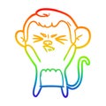 A creative rainbow gradient line drawing cartoon angry monkey Royalty Free Stock Photo