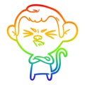A creative rainbow gradient line drawing cartoon angry monkey Royalty Free Stock Photo