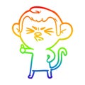 A creative rainbow gradient line drawing cartoon angry monkey Royalty Free Stock Photo