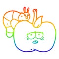 A creative rainbow gradient line drawing cartoon apple and bug Royalty Free Stock Photo