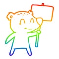 A creative rainbow gradient line drawing cartoon bear holding sign Royalty Free Stock Photo
