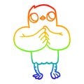 A creative rainbow gradient line drawing cartoon bird with plan