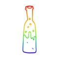 A creative rainbow gradient line drawing cartoon bottle with sloshing wine Royalty Free Stock Photo