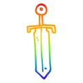 A creative rainbow gradient line drawing cartoon bronze sword