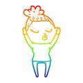 A creative rainbow gradient line drawing cartoon calm woman