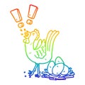 A creative rainbow gradient line drawing cartoon chicken laying egg