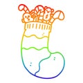 A creative rainbow gradient line drawing cartoon christmas stocking full of toys