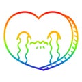 A creative rainbow gradient line drawing cartoon crying love heart