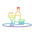 A creative rainbow gradient line drawing cartoon drinks on tray