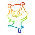 A creative rainbow gradient line drawing cartoon drunk pig Royalty Free Stock Photo