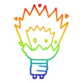 A creative rainbow gradient line drawing cartoon exploding light bulb Royalty Free Stock Photo