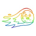 A creative rainbow gradient line drawing cartoon flaming asteroid
