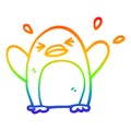 A creative rainbow gradient line drawing cartoon flapping penguin