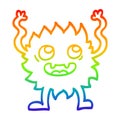 A creative rainbow gradient line drawing cartoon funny furry monster