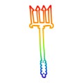 A creative rainbow gradient line drawing cartoon gold trident Royalty Free Stock Photo