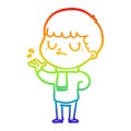 A creative rainbow gradient line drawing cartoon grumpy boy