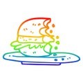 A creative rainbow gradient line drawing cartoon half eaten burger Royalty Free Stock Photo