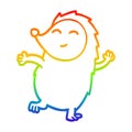 A creative rainbow gradient line drawing cartoon happy hedgehog