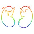 A creative rainbow gradient line drawing cartoon happy kidneys