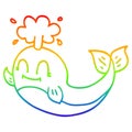 A creative rainbow gradient line drawing cartoon happy whale Royalty Free Stock Photo