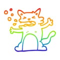 A creative rainbow gradient line drawing cartoon hiccuping cat