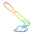 A creative rainbow gradient line drawing cartoon knife spreading butter