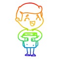 A creative rainbow gradient line drawing cartoon laughing man holding book Royalty Free Stock Photo