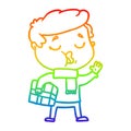 A creative rainbow gradient line drawing cartoon man carol singing