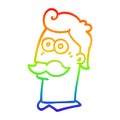 A creative rainbow gradient line drawing cartoon man with moustache