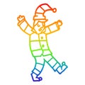 A creative rainbow gradient line drawing cartoon man in traditional pyjamas