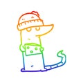 A creative rainbow gradient line drawing cartoon mouse thief with cheese Royalty Free Stock Photo