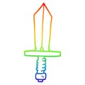 A creative rainbow gradient line drawing cartoon of an old bronze sword Royalty Free Stock Photo