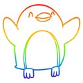 A creative rainbow gradient line drawing cartoon penguin jumping for joy