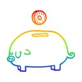 A creative rainbow gradient line drawing cartoon piggy bank