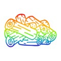 A creative rainbow gradient line drawing cartoon pile of logs