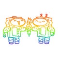 A creative rainbow gradient line drawing cartoon robots connecting