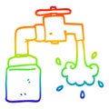 A creative rainbow gradient line drawing cartoon running faucet Royalty Free Stock Photo