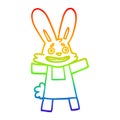 A creative rainbow gradient line drawing cartoon scared looking rabbit