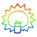 A creative rainbow gradient line drawing cartoon shining light bulb Royalty Free Stock Photo