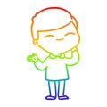 A creative rainbow gradient line drawing cartoon shy smiling boy Royalty Free Stock Photo